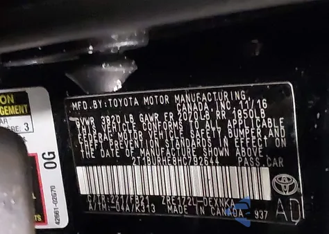 2017 Toyota Corolla Le from USA, damaged, VIN 2T1BURHE8HC792644